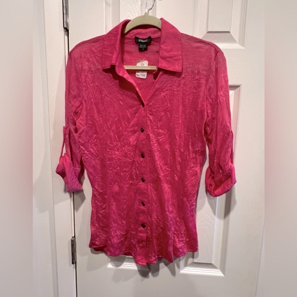 pure amici Tops - NWT-Pure Amici pink  button down shirt with roll up sleeves